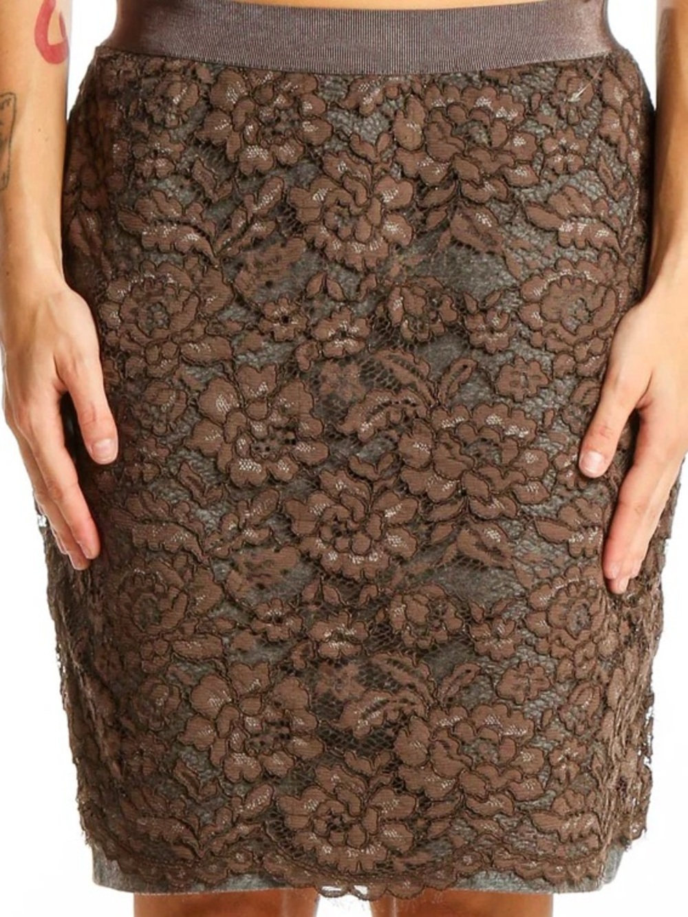 Ann Taylor Green and Gray Lace Pencil Skirt